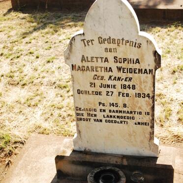 WEIDEMAN Aletta Sophia Magareta nee KANFER 1848-1934
