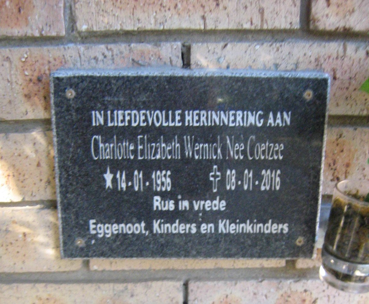 WERNICK Charlotte Elizabeth nee COETZEE 1956-2016