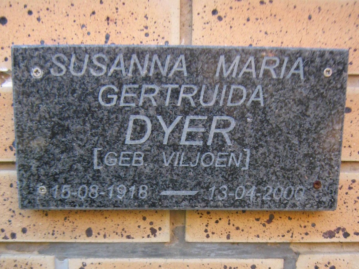 DYER Susanna Maria Gertruida nee VILJOEN 1918-2000