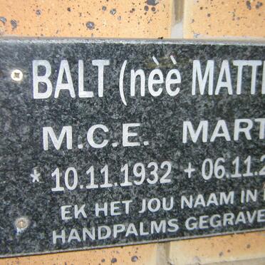 BALT M.C.E. nee MATTHEE 1932-2011