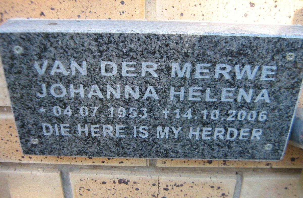 MERWE Johanna Helena, van der 1953-2006