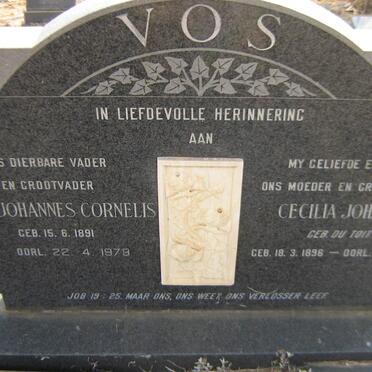 VOS Adam Johannes Cornelis 1891-1979 &amp; Cecilia Johanna DU TOIT 1896-1975