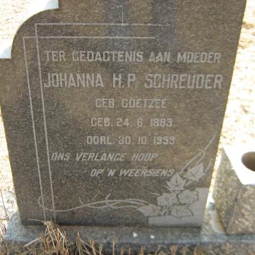 SCHREUDER Johanna H.P. nee COETZEE 1883-1959