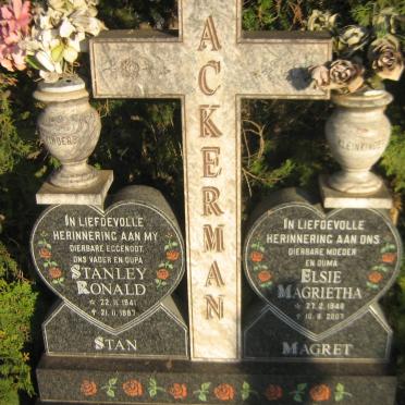 ACKERMAN Stanley Ronald 1941-1997 &amp; Elsie Magrietha 1948-2007