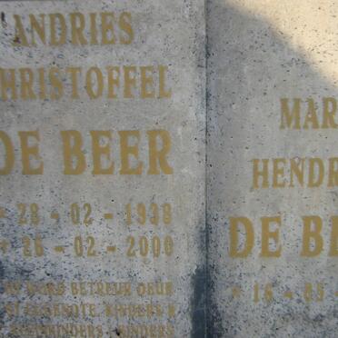 BEER Andries Christoffel, de 1938-2000 &amp; Maria Hendrika 1941-