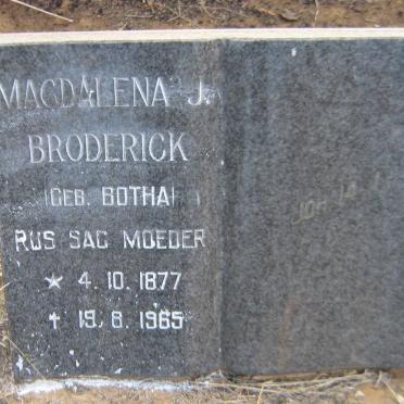 BRODERICK Magdalena J. nee BOTHA 1877-1965