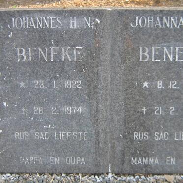 BENEKE Johannes H.N. 1922-1974 &amp; Johanna C.M. 1927-1990