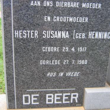 BEER Hester Susanna, de nee HENNING 1917-1980