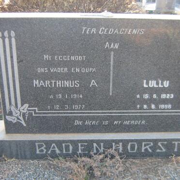 BADENHORST Marthinus A. 1914-1977 &amp; Lullu 1923-1996