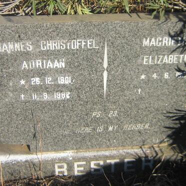 BESTER Johannes Christoffel Adriaan 1901-1982 &amp; Magrietha Elizabeth 1906-