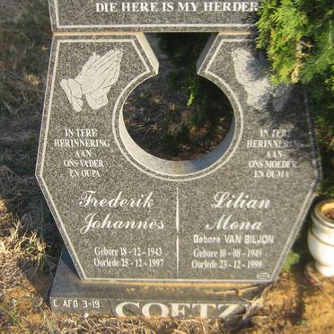 COETZEE Frederik Johannes 1943-1997 &amp; Lilian Mona VAN BILJON 1949-1999