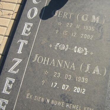 COETZEE G. M. 1935-2002 &amp; J. A. 1939-2012