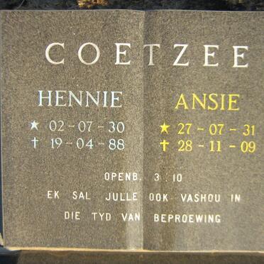 COETZEE Hennie 1930-1988 &amp; Ansie 1931-2009