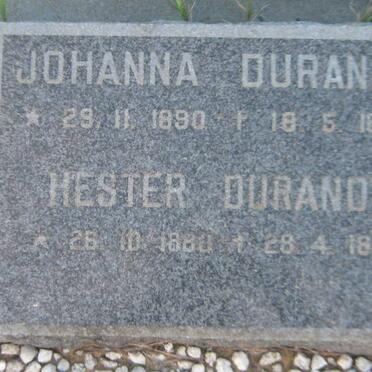 DURANDT Hester 1880-1889 :: DURANDT Johanna 1890-1894