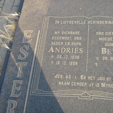 ESTERHUIZEN Andries 1936-1998 &amp; Bets 1941-