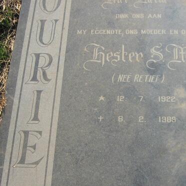 FOURIE Andries Johannes 1924-1997 &amp; Hester S.M. RETIEF 1922-1989 