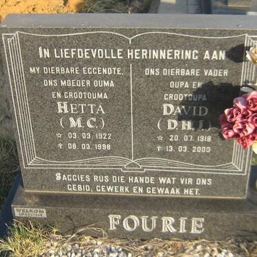 FOURIE D.H.J. 1918-2000 &amp; M.C. 1922-1998