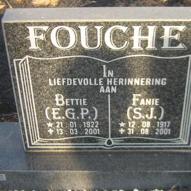 FOUCHE S.J. 1917-2001 &amp; E.G.P. 1922-2001
