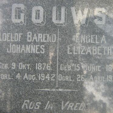 GOUWS Roelof Barend Johannes 1876-1942 &amp; Engela Elizabeth 1881-1934