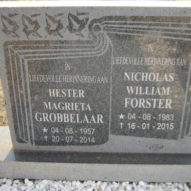 GROBBELAAR Hester Magrieta 1957-2014 :: FORSTER Nicholas William 1983-2015