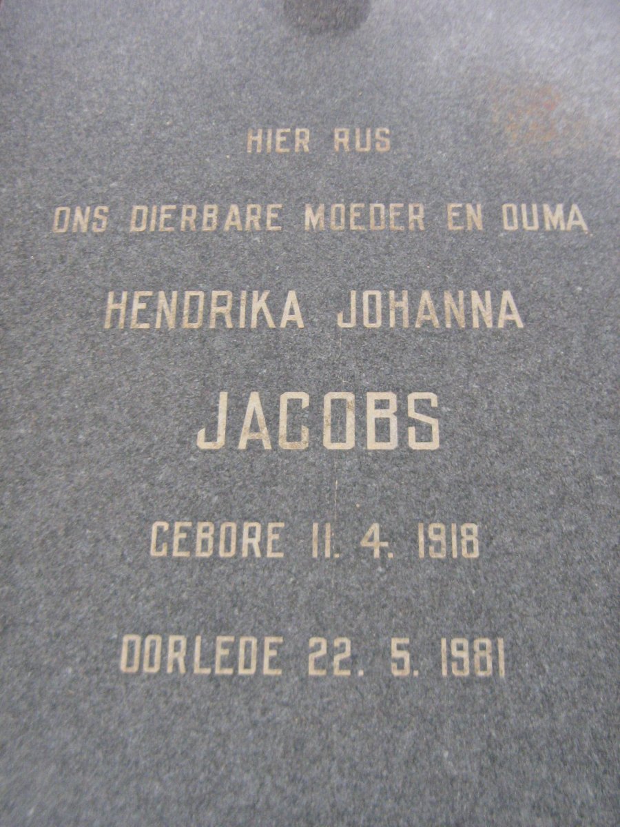 JACOBS Hendrika Johanna 1918-1981