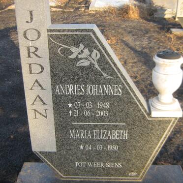 JORDAAN Andries Johannes 1948-2003 &amp; Maria Elizabeth 1950-