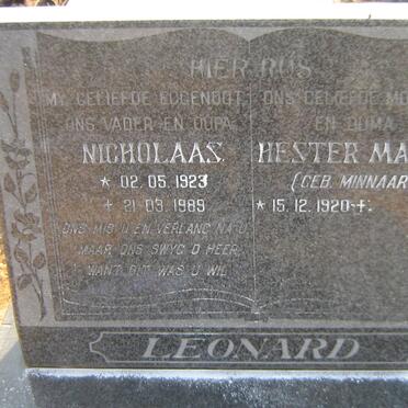 LEONARD Nicolaas 1923-1989 &amp; Hester Maria MINNAAR 1920-