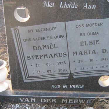 MERWE Daniel Stephanus, van der 1925-2003 &amp; Elsie Maria D. 1941-2010