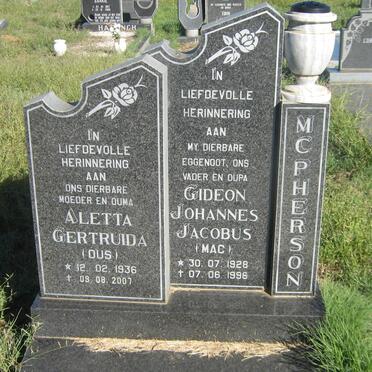 McPHERSON Gideon Johannes Jacobus 1928-1996 &amp; Aletta Gertruida 1936-2007