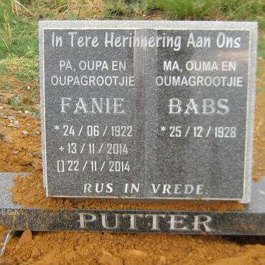 PUTTER Fanie 1922-2014 &amp; Babs 1928 -