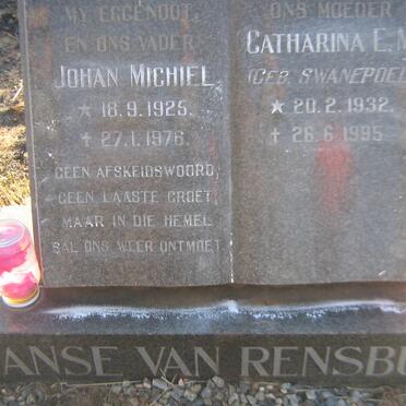 RENSBURG Johan Michiel, Janse van 1925-1976 &amp; Catharina E.M. SWANEPOEL 1932-1995