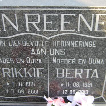 REENEN Frikkie, van 1921-2001 &amp; Berta 1921-2013