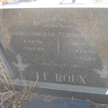 ROUX  Andries Abraham, le 1910-1976 &amp; Elizabeth Gertruida DU TOIT 1916-1976
