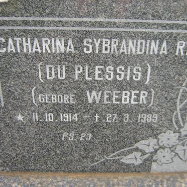 RAS Catharina Sybrandina voorheen DU PLESSIS nee WEEBER 1914-1989