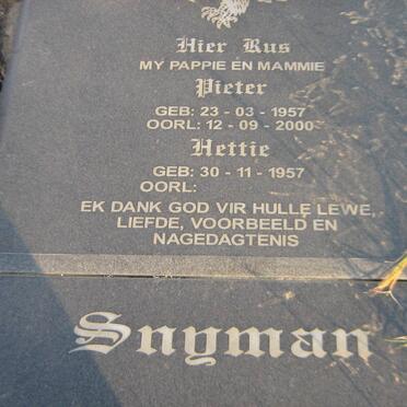 SNYMAN Pieter 1957-2000 &amp; Hettie 1957-