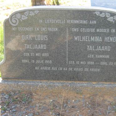 TALJAARD Dirk Louis 1883-1959 &amp; Wilhelmina Hendrina HAMMAN 1888-1960