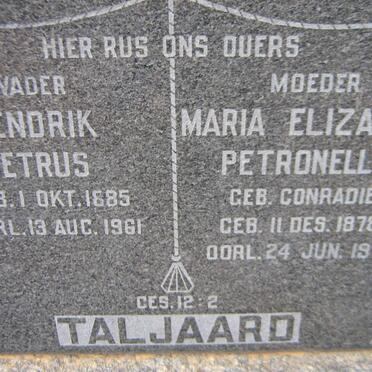TALJAARD Hendrik Petrus 1885-1961 &amp; Maria Elizabeth Petronella CONRADIE  1878-1971