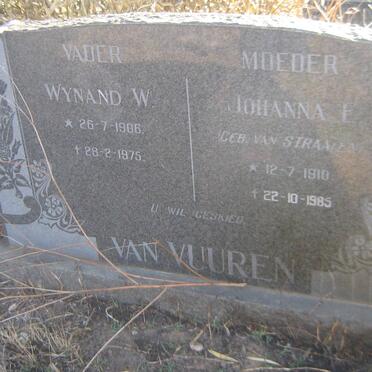 VUUREN Wynand W., van 1906-1975 &amp; Johanna E.  VAN STRAATEN 1910-1985