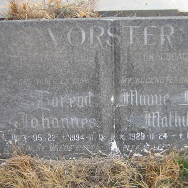 VORSTER Barend Johannes 1923-1994 &amp; Minnie Louisa Mathilda 1929-1992