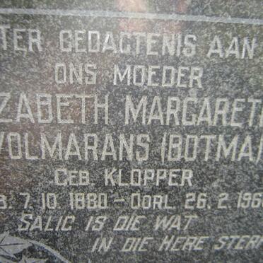 WOLMARANS Elizabeth Margaretha voorheen BOTMA nee KLOPPER 1880-1966