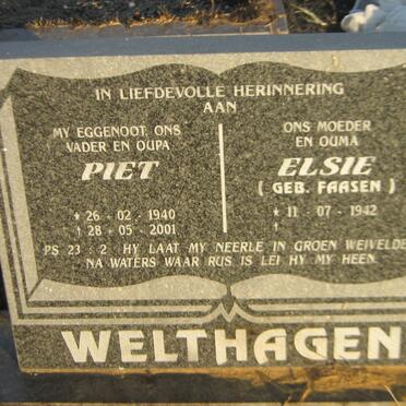 WELTHAGEN Piet 1940-2001 &amp; Elsie FAASEN 1942 -