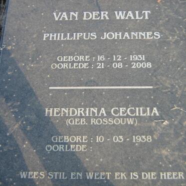 WALT Phillipus Johannes, van der 1931-2008 &amp; Hendrina Cecilia ROSSOUW 1938-