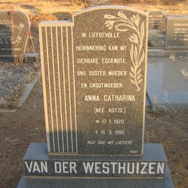 WESTHUIZEN Anna Catharina, van der nee KOTZE 1920-1992