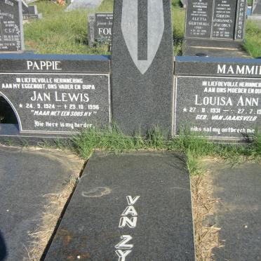 ZYL Jan Lewis, van 1924-1996 &amp; Louisa Ann VAN JAARSVELD 1938-1998