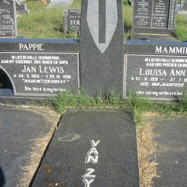 ZYL Jan Lewis, van 1924-1996 &amp; Louisa Ann VAN JAARSVELD 1938-1998