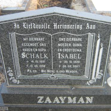 ZAAYMAN Schalk 1919-1998 &amp; Isabel 1920-2007