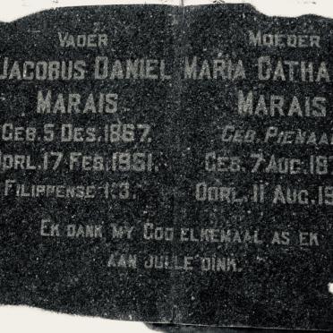 MARAIS Jacobus Daniel 1867-1951 &amp; Maria Catharina PIENAAR 1872-1952