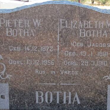 BOTHA Pieter W. 1872-1955 &amp; Elizabeth M.J.C. JACOBSZ 1881-1910