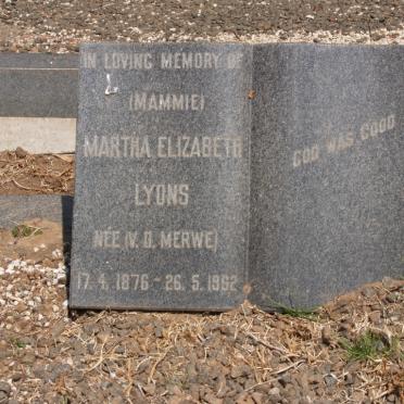 LYONS Martha Elizabeth nee v.d. MERWE 1876-1962