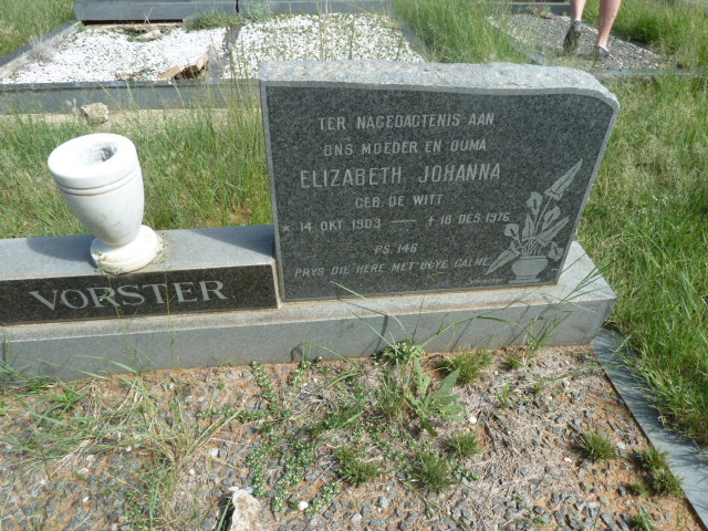 VORSTER Elizabeth Johanna nee DE WITT 1903-1976